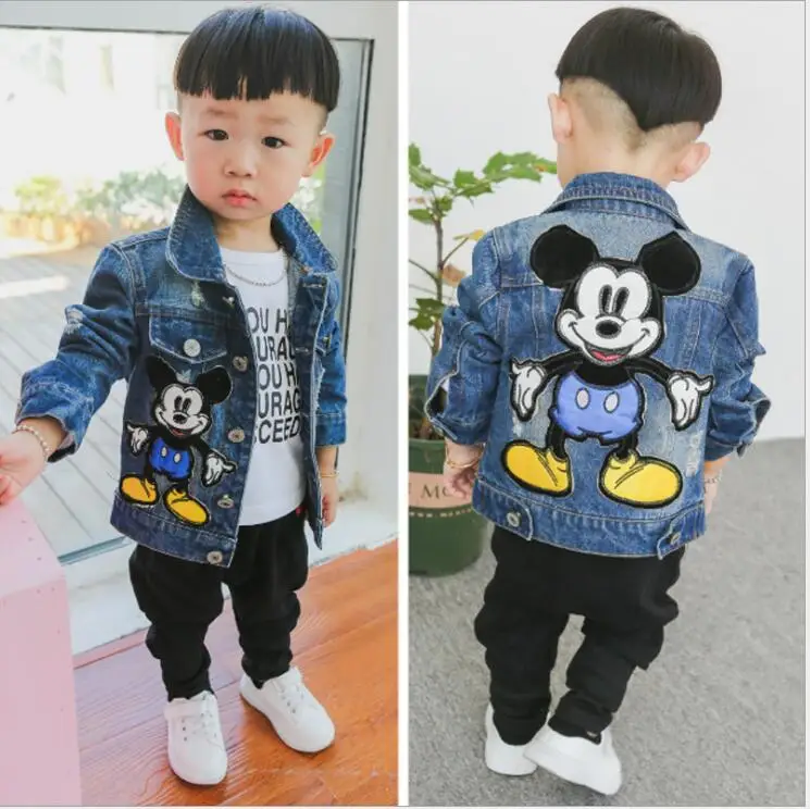 

Retail!2-7 yrs,children cowboy coat, 2018 new style baby boys spring fashion cartoon mickey hole denim jackets coat,
