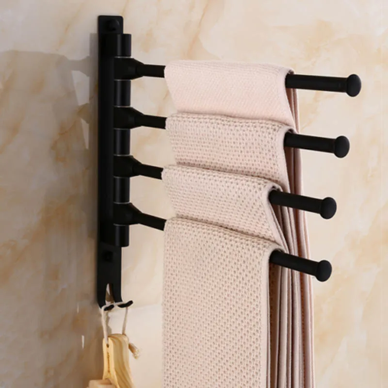 Billige Wand Halterung Swivel Handtuch Bar raum aluminium schwarz Handtuch Rack Halter für Bad