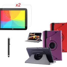Вращающийся на 360 градусов вращающийся чехол-подставка личи из искусственной кожи+ 2x пленки+ ручка для планшета LG G Pad 10,1 V700 GPad VK700