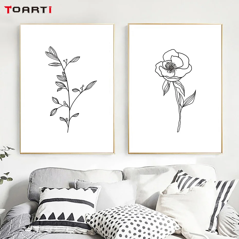 Flower Leaf Bud Wall Painting Scandinavian Art Minimalist Line Drawing Nordic Posters&Prints Living Room Home Decoration Picture (4)