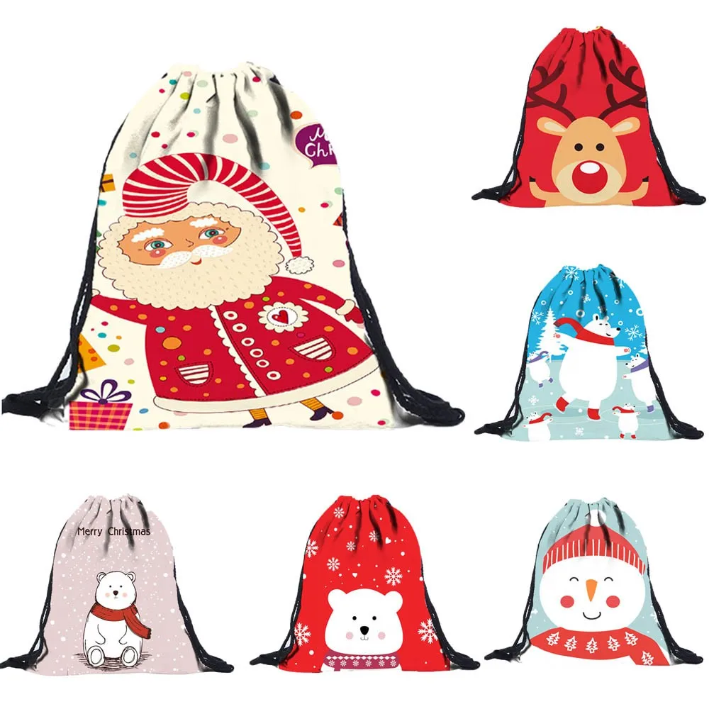 #*Cheap Christmas Lace Up Bag Senta Deer Panda Cartoon Bag Unisex 3d Digital Printing Draw Pocket Backpack Drawstring Bag Shoulder Bags