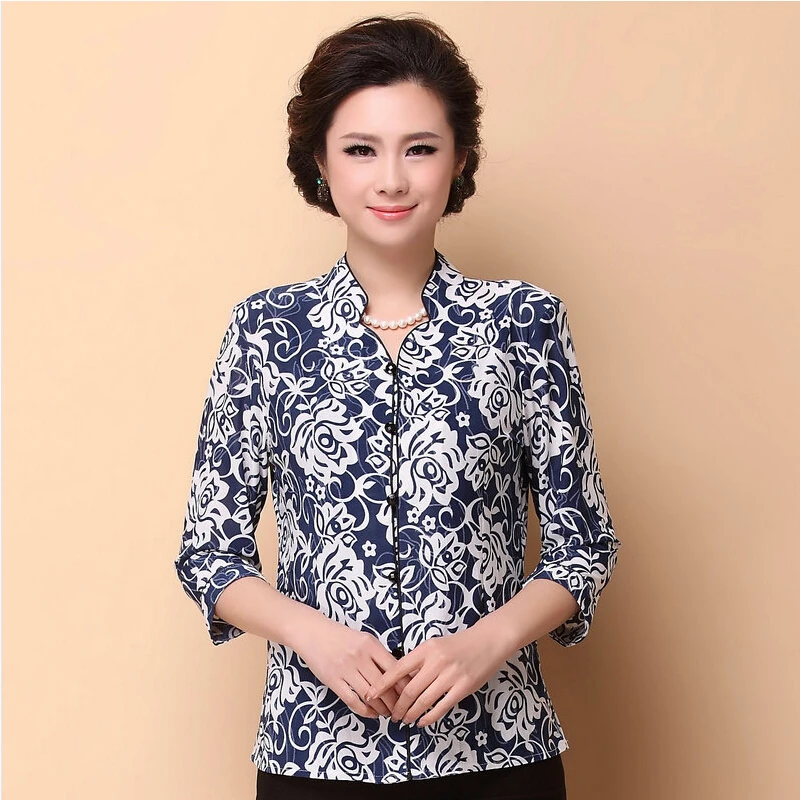 Mother Middle age Summer Casual Blouses Top Plus Size Fashion Suit