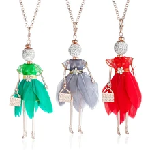Crystal Doll Necklace For Women 8 Color Irregular Feather Dress Pendant Necklace Gold Chain Rhinestone Jewelry Girl Gift Bijoux gold feather pendant chain necklace