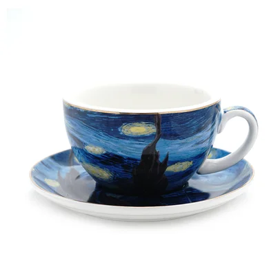 Ван Гог керамическая Звездная ночь Ретро костяной фарфор чайная чашка послеобеденный чай чашка Латте Капучино чашки кружки Европейский стиль DrinkwareLFB856 - Цвет: 220ml