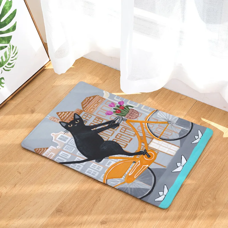 Flannel Waterproof Welcome Floor Mat Cute Cartoon Cat Bicycle Carpet Bedroom Rugs Decorative Stair Mats Home Decor Crafts Flannel Waterproof Welcome Floor Mat Cute Cartoon Cat Bicycle Carpet Bedroom Rugs Decorative Stair Mats Home Decor Crafts