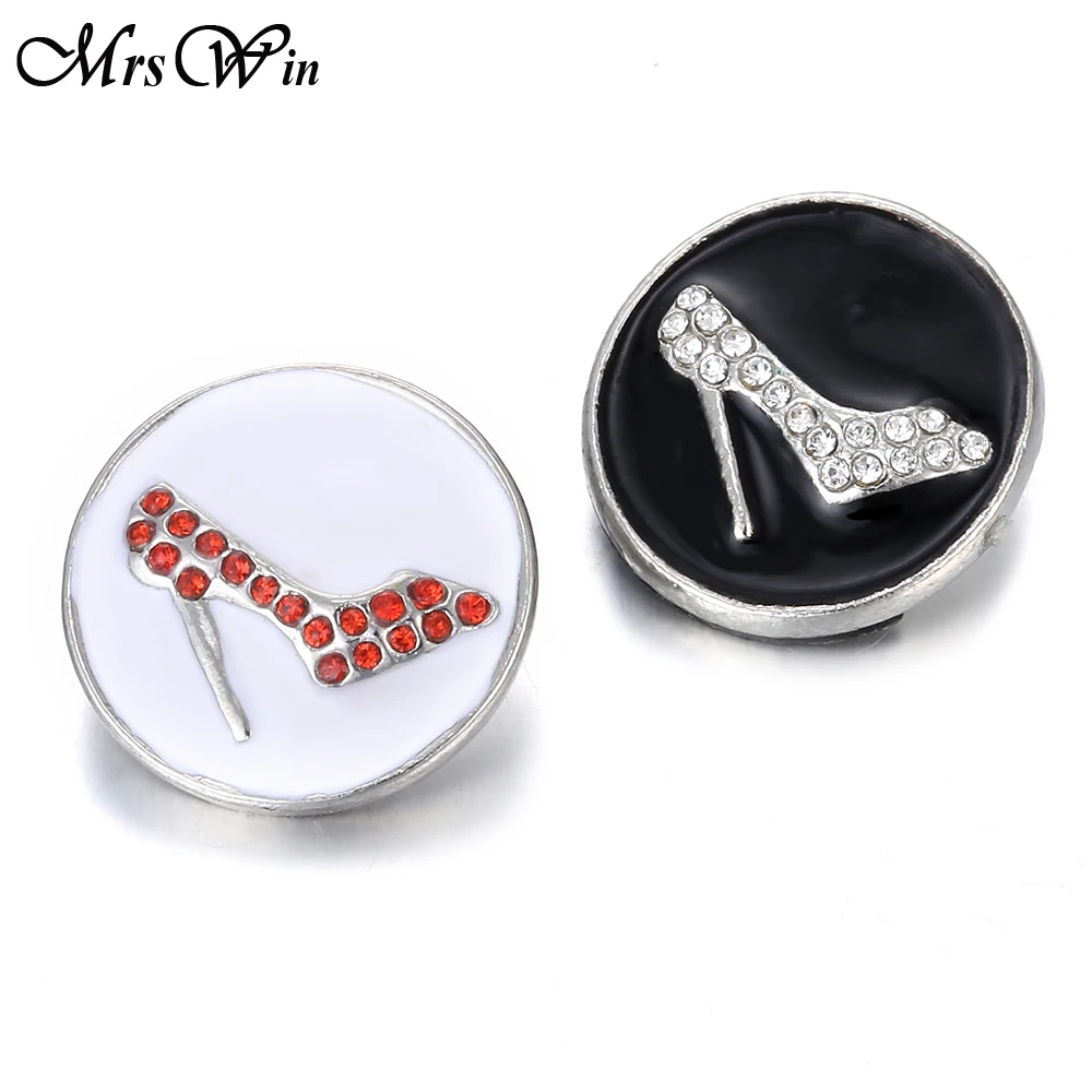 

New Snap Button Jewelry Rhinestone Sexy High Heel Shoes 18mm Metal Snap Buttons Fit Leather Metal Silver Snap Bracelet Bangles