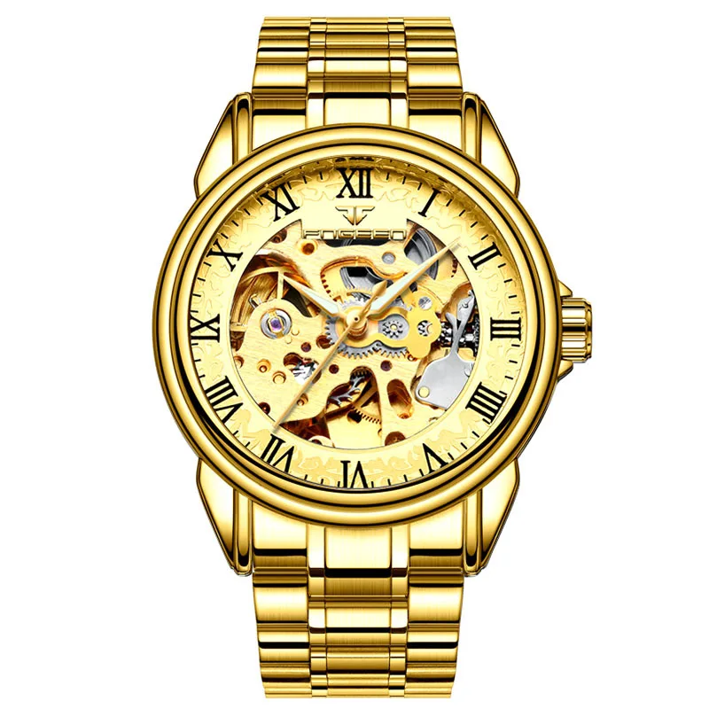 

Men Retro Fashion Automatic Mechanical Watches Steel Strip Waterproof Student Watch Business Watches Double-Sided Hollow Watches
