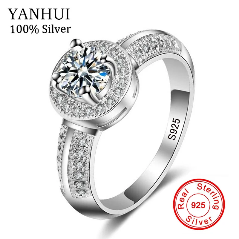 

YANHUI Hot Selling True Real 925 Silver Engagement Ring Rose Golde/Silver Color Inlay Cubic Zircon Wedding Rings for Women TR067