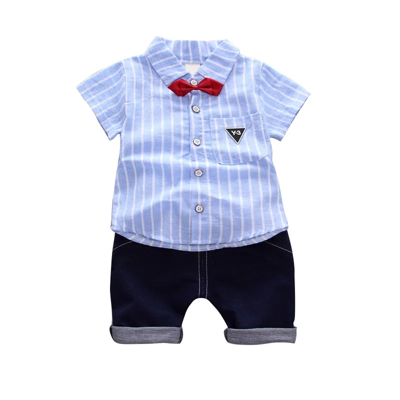 

Summer Children's Clothing Suit Boy Short-sleeved Striped Shirt + Pants Two Suit Bab Clothing Set