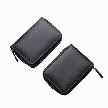 

BYCOBECY 12 bits Men Card Holder RFID Protector Cow Leather Card Wallet Multifunction Purse Carbon Fiber Black ID Card Holder