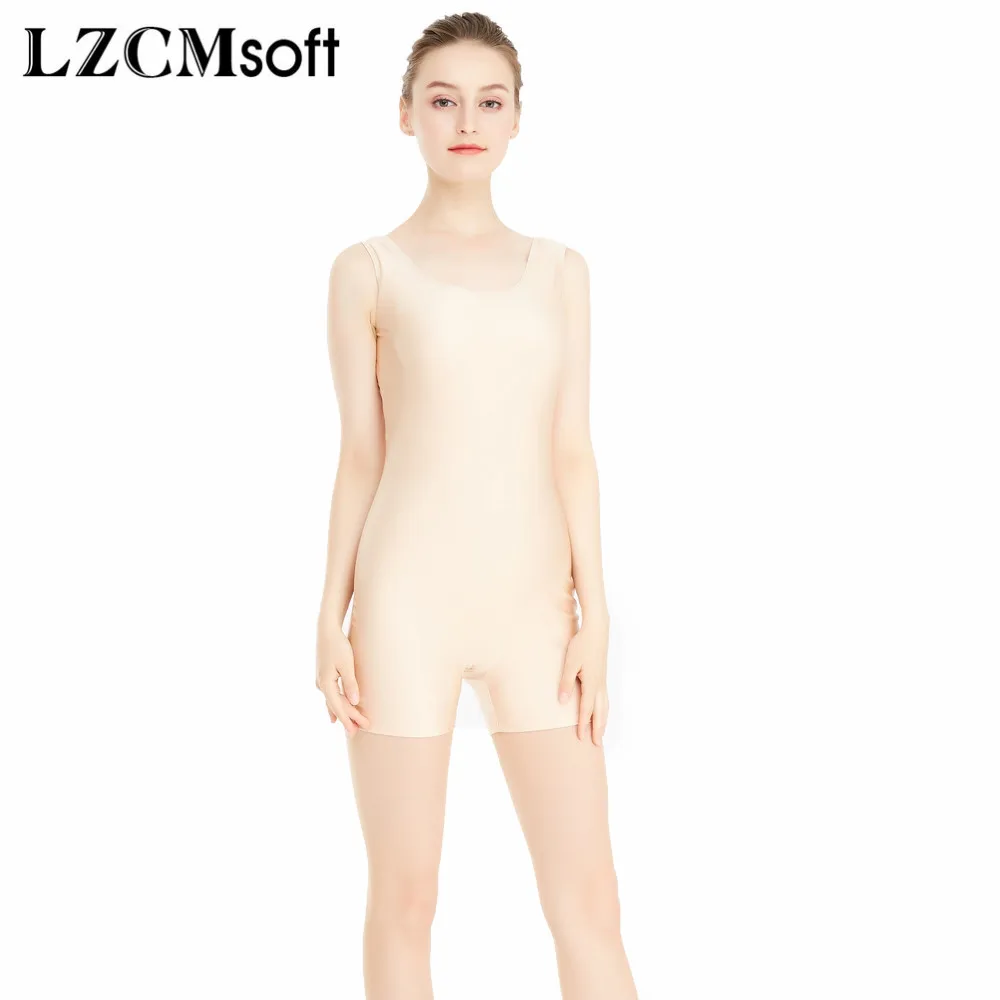 LZCMsoft, цельный, для взрослых, лайкра, спандекс, майка, бикетарды, обнаженная кожа, колготки, для девочек, Одежда для танцев, для женщин, короткие штаны - Цвет: Nude