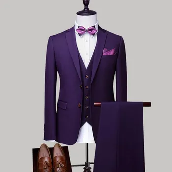 

Customized new hot men's suit three-piece suit (jacket + pants + vest) wedding groom groomsmen dress men's slim fashion solid co