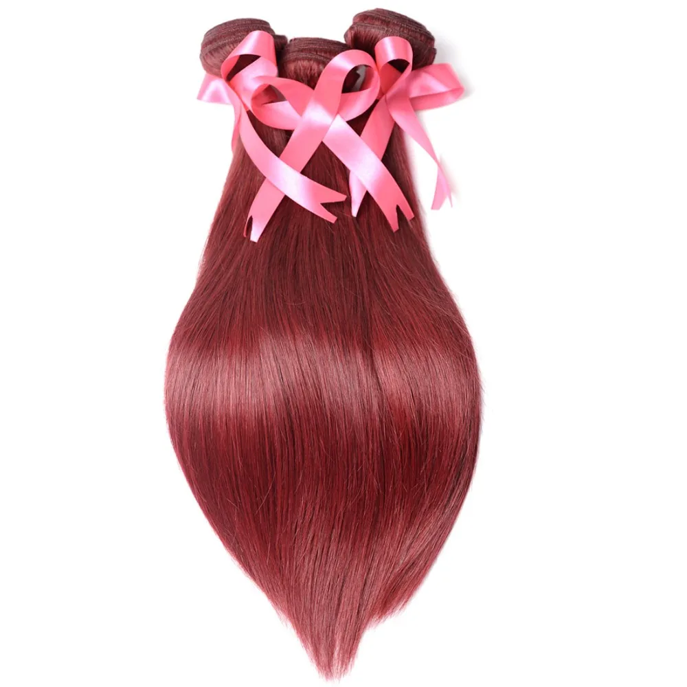 Bold Red 99J Hair 3 Bundles With Closure Burgundy Brazilian Straight Human Hair Weave Bundle With Closure Pinshair Nonremy Cheap (113)