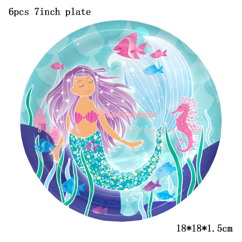 Вечерние русалки, фиолетовые воздушные шары русалки, баннер, одноразовая посуда, тарелка, скатерть, чашка для детей, девочек, тематические украшения на день рождения - Цвет: MMD 7in plate