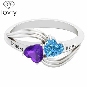

lovty Women's Birthstones Engraved Name Promise Ring Custom Personalized Heart Engagement Rings Birthday Gift for Her Drop ship