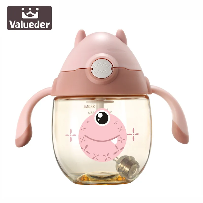 VALUEDER 280ml children's straw cup baby learning drink cup with handle baby anti-leakage anti-choking water bottle PPSU+PP