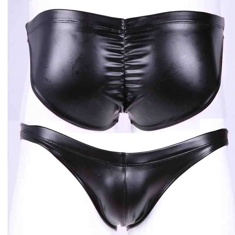 Men PU Faux Leather Underwear Colloid Imitation Latex Bikini Briefs Glossy U Convex Pouch Package Buttocks Erotic Body Lingerie00091