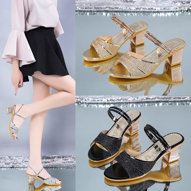 

Thick Heel Sandals Women 2019 Summer Comfortable Med Heels Open Toe Fashion Shoes Woman Casual Slippers