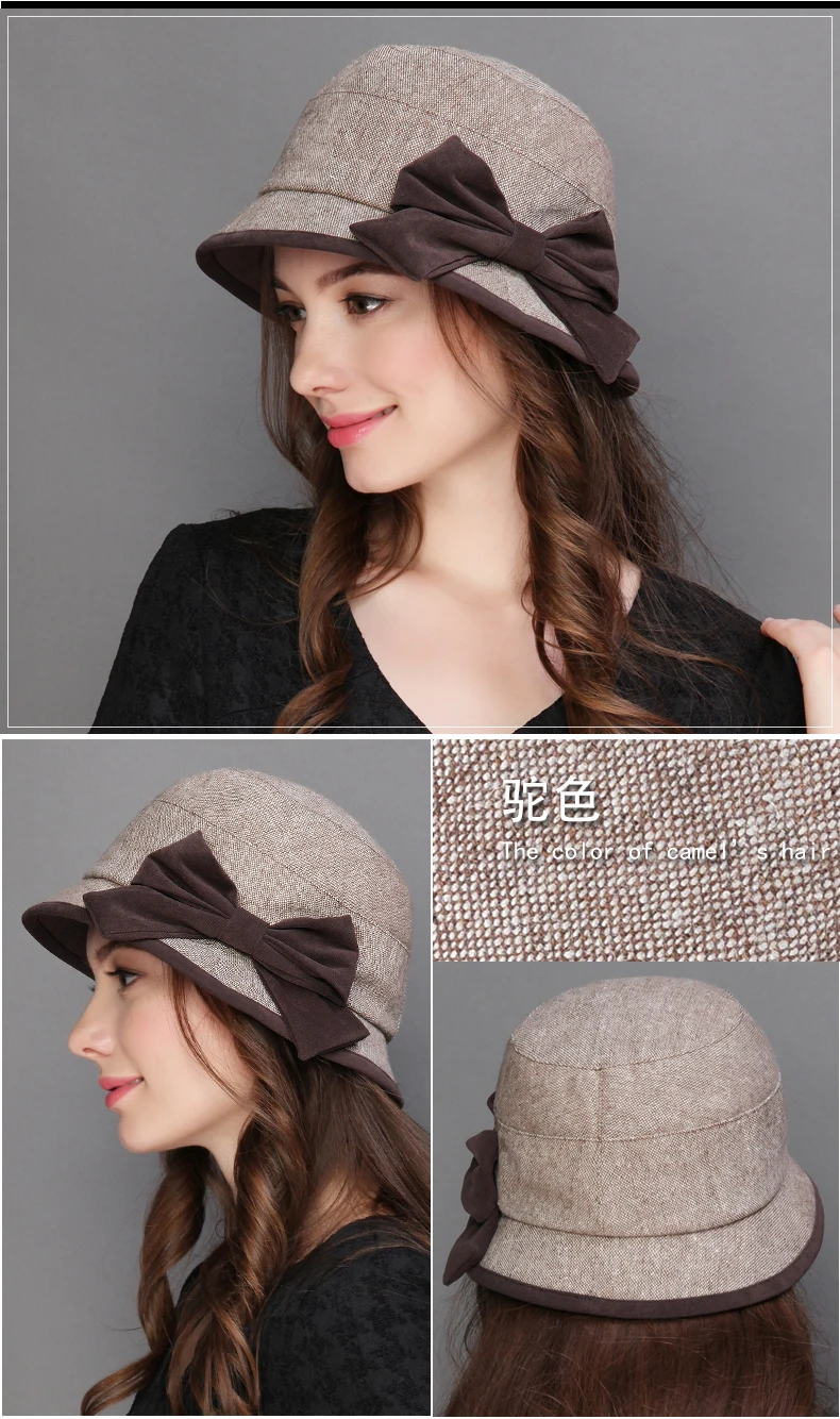 Осенняя новинка, Женская Рыбацкая шляпа, корейская мода, теплая шерсть, Элегантные зимние шляпы-ведерки с бантом, Женская однотонная шапка H6740