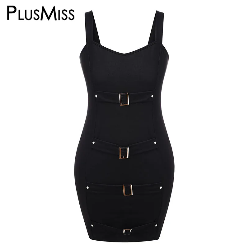 

PlusMiss Plus Size 5XL Sexy Bandage Sleevekess Bodycon Mini Short Dress Women Big Size Night Club Tank Party Dresses Black XXXXL
