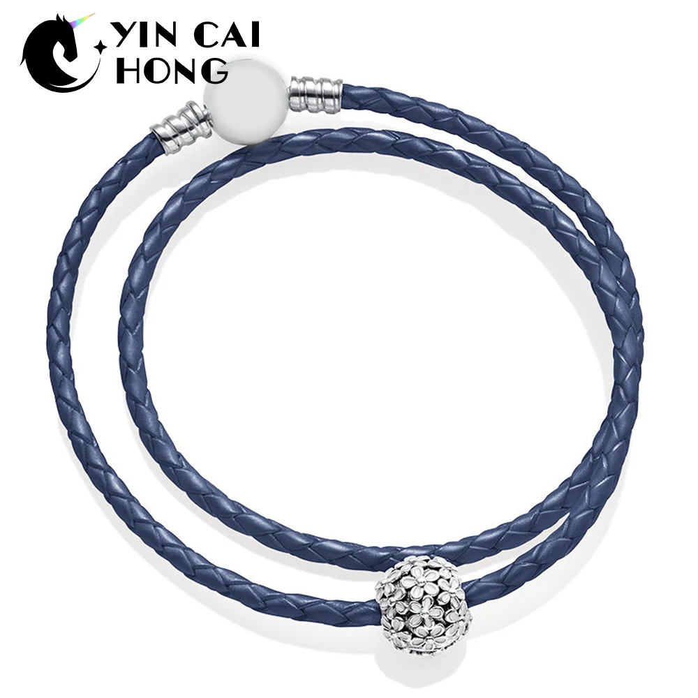 

YCH 100%925 Sterling Silver New DARLING DAISY MEADOW CLIP IVORY Blue Fashion Double Leather Bracelet Set B801199 590745CDB