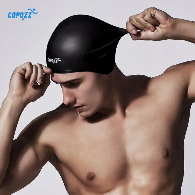 COPOZZ Silicone Waterproof 3D elastic Swimming Caps for Men Women Long Hair Swimming Hat Cover