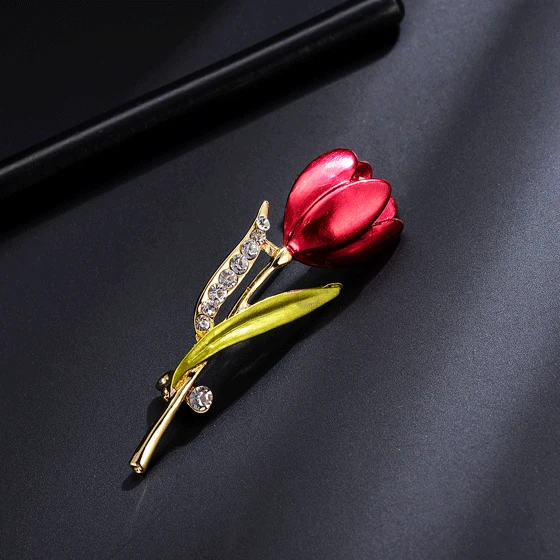 Crystal Tulip Flower Brooch Elegant Pin Rhinestone Jewelry Brooches Costume Jewelry Clothes Accessories For Wedding