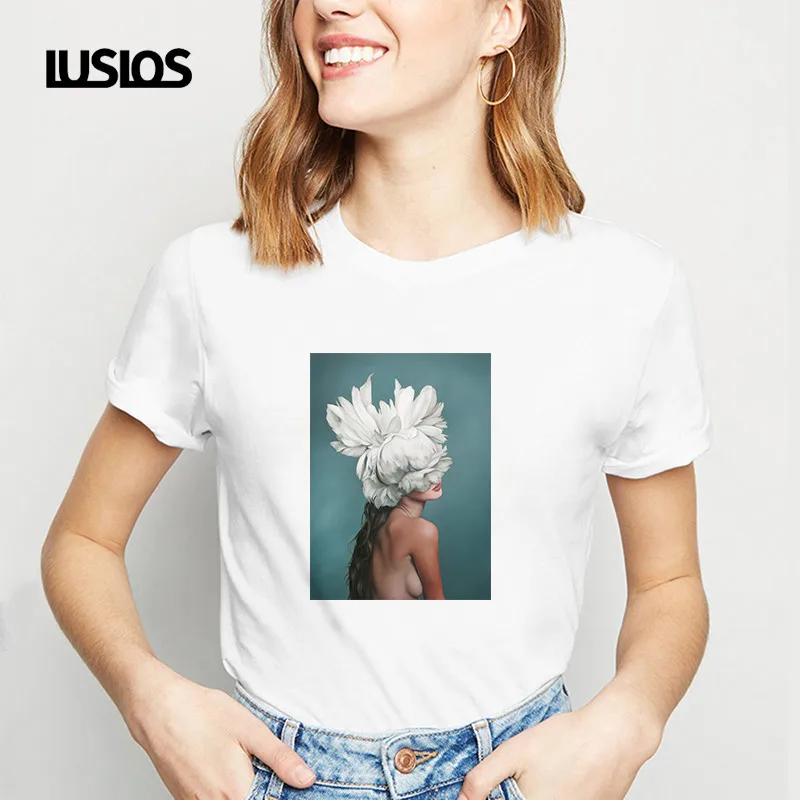 LUSLOS модная популярная футболка для женщин минималистская сексуальная девушка с