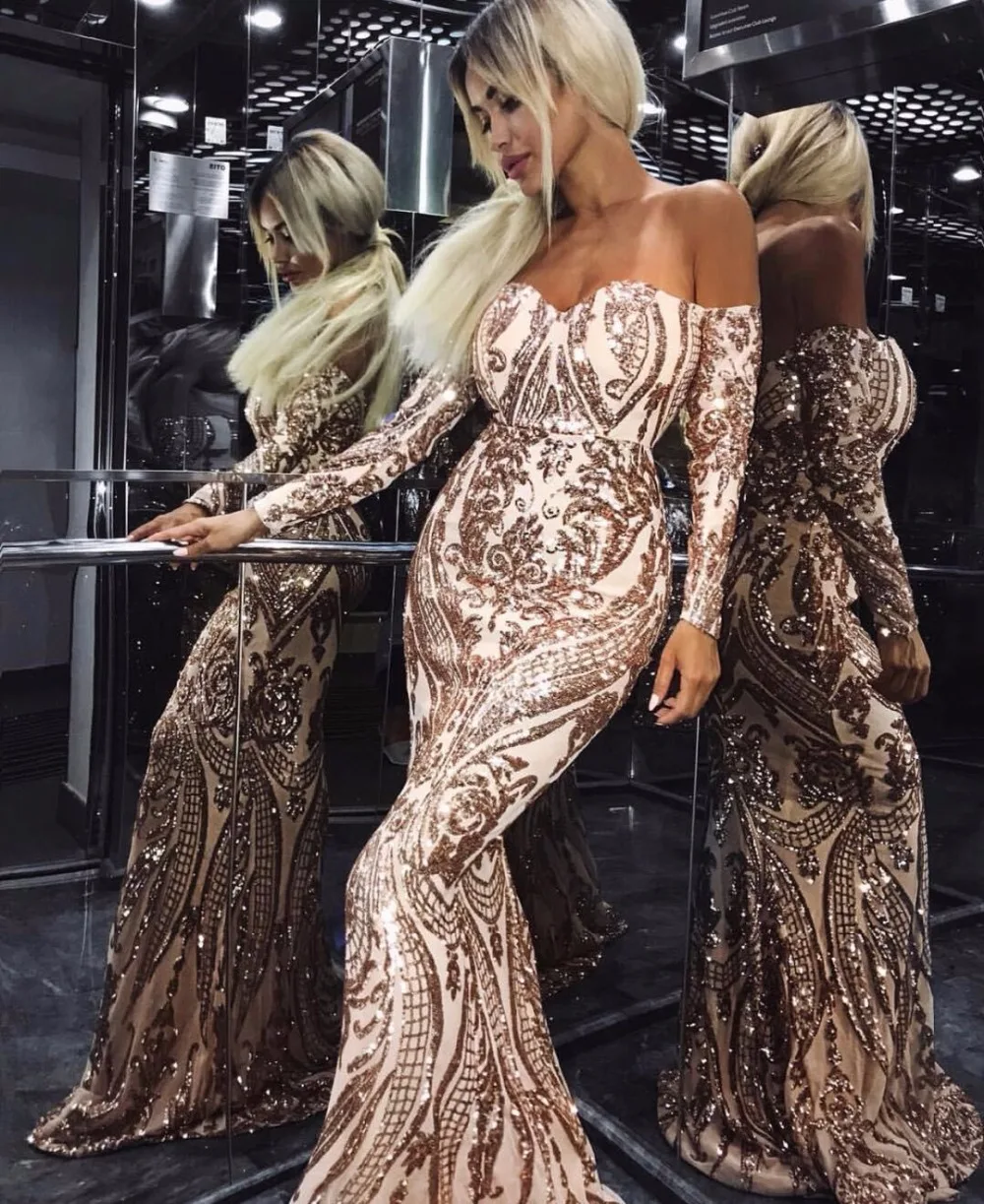 

Missord 2019 Sexy bra Long sleeve retro party dress sequin maxi dress FT18392