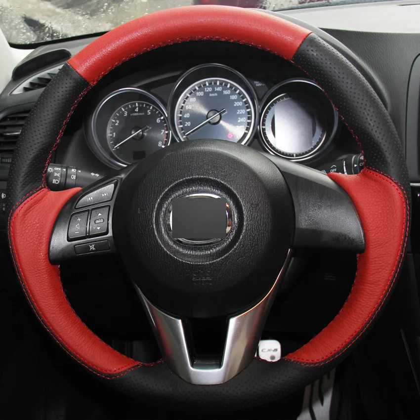 Новый красные Черные натуральная кожа DIY автомобиля Руль Обложка для Mazda CX-5 CX5 Atenza