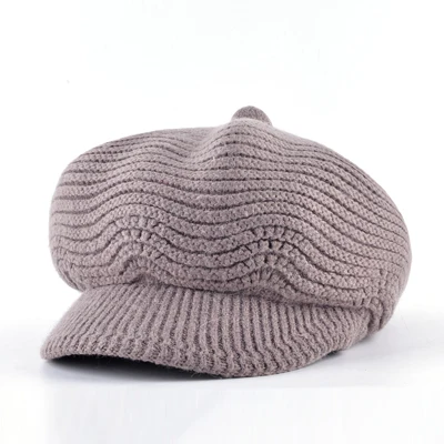 Winter Wool Warm Newsboy hat Octagonal Cap Girl Knitted Beret Women Vintage Flat chapeu Feminino