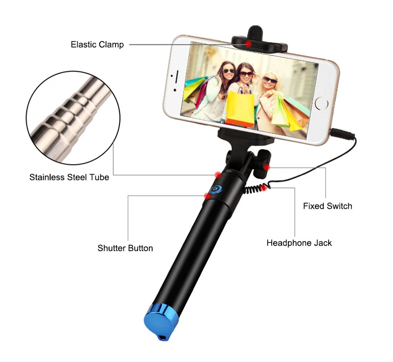 ManiFun Battery Free Selfie Stick Wired Extendable Monopod Cable Control Self-portrait for Android iPhone Samsung Xiaomi (9)