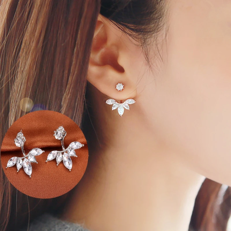 

2018 Korean New Zircon Crystal Ear Cuff Clip Leaf Stud Earrings For Women Daisy Flower Piercing Earrings Fashion Jewelry Brincos