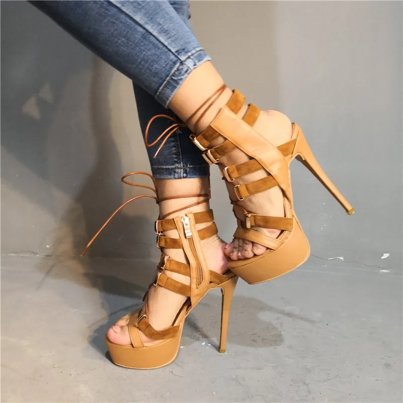 

ARQA 2019 New Summer Platform Open Toes Button Feet Bare Bandage Super Stiletto High heel Sexy Party Women's Sandals