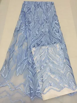 

2017 High Quality African Lace Fabric Royal Blue French Net 3 D flowers Embroidery Tulle Lace Fabric For Nigerian party Dress