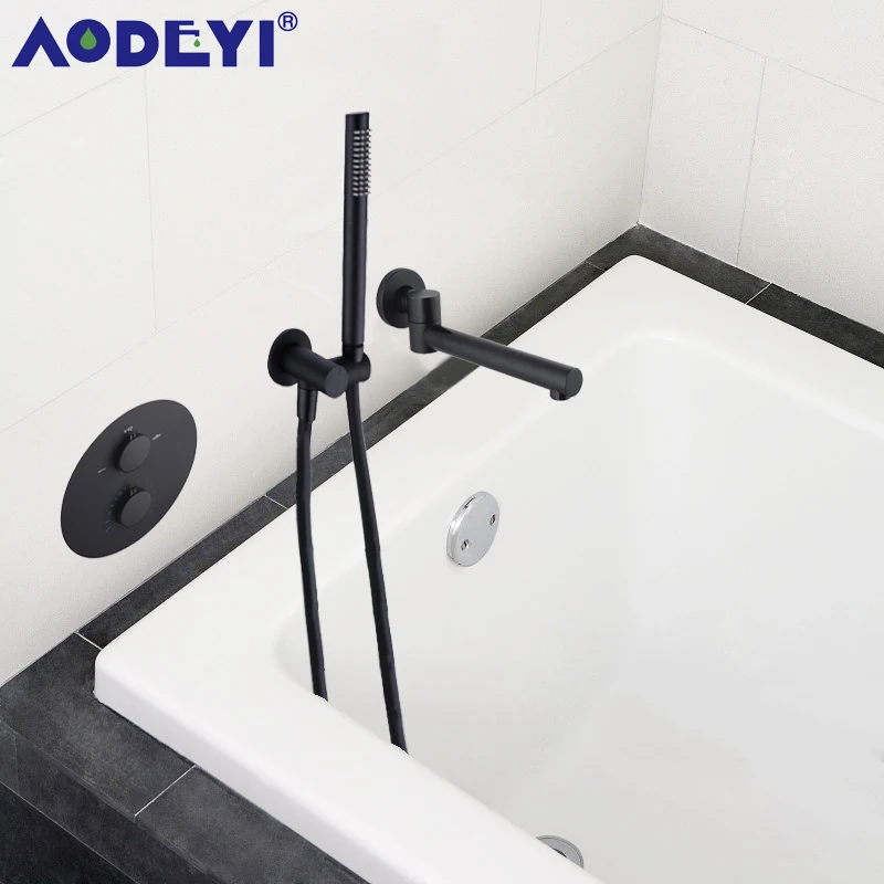 

AODEYI Concealed Black Thermostatic Brass Bathtub Mixer Tap with Handshower Head Swivel Bathroom Faucet 17-004B