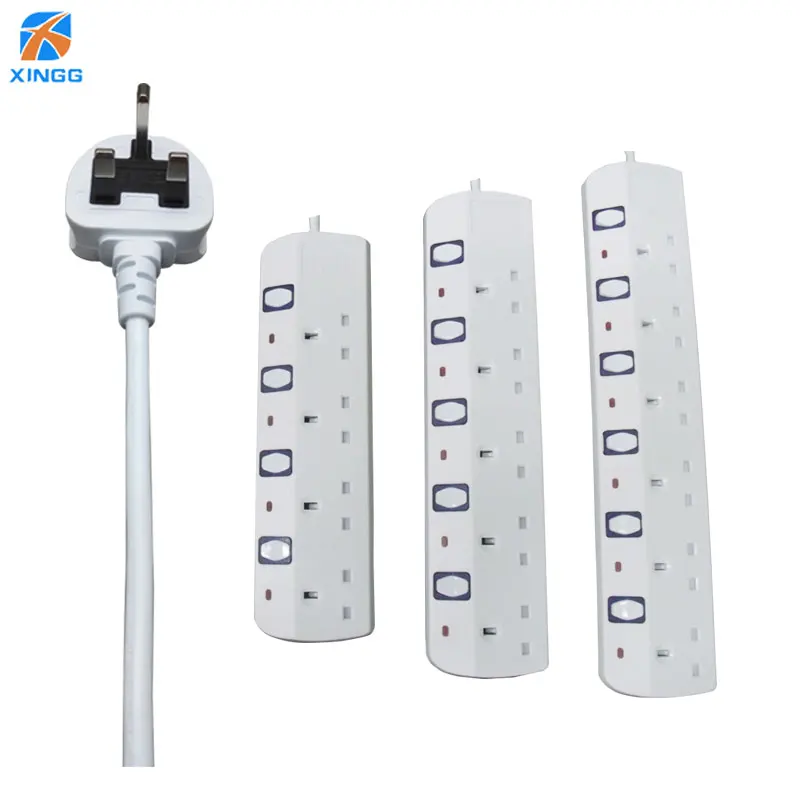 XINGG UK Extension Socket Overload Plug 4 5 6 Outlet Power Strip With 2M Cord Individual Switch Multi PowerCube 2500w 4 outlet ac electric power bar strip w individual switch led indicator ac 250v 3m cord