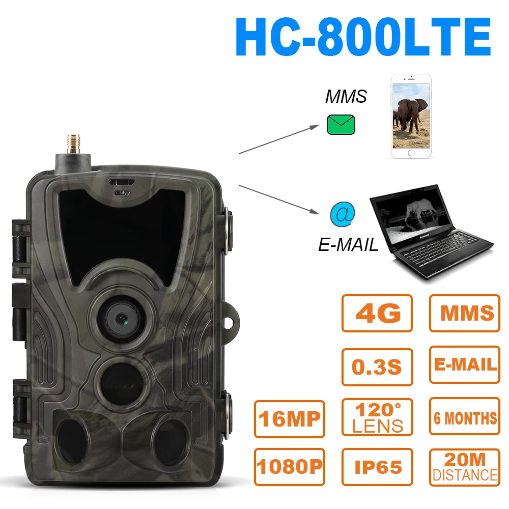 HC801 4G MMS SMS охотничья камера 16MP 1080P Trail Камера PIR инфракрасная камера ночного видения камера дикой природы фото ловушки 0,3 s триггер