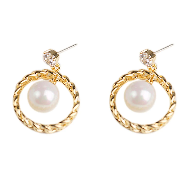 

Geometric Round Spiral Earrings Female Simulation Pearl Hanging Earrings