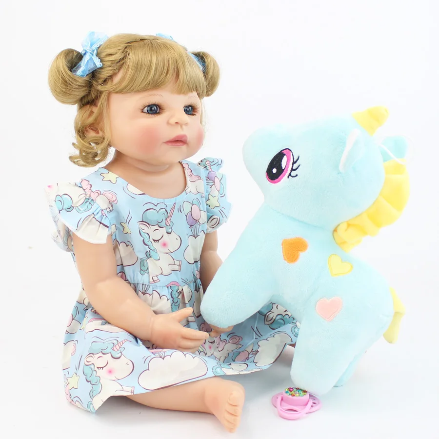 Corpo de Silicone Boneca do Bebê Brinquedo para a Menina Princesa da Criança Completo Reborn Vinil Recém-nascido Loira Bebês Bebe Banhar Presente Aniversário 55cm 8 Cheap Bonecas