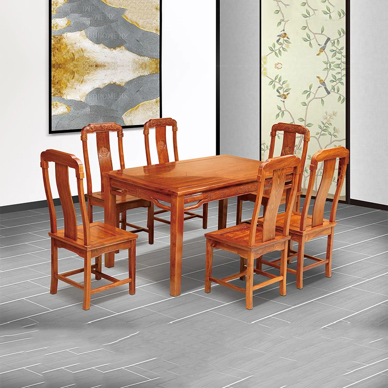 Hedgehog rosewood square Table Set 6 Chair Solid Wood Armchair Desk Classic Red wooden Annatto Dining Room Furniture set Hedgehog rosewood square Table Set 6 Chair Solid Wood Armchair Desk Classic Red wooden Annatto Dining Room Furniture set