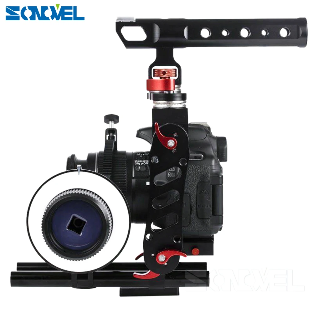 Sonovel 15 мм Rod Rig Video Cage+ верхняя ручка+ непрерывный фокус+ Матовая коробка для sony Canon Pentax Panasonic Fuji и т. Д