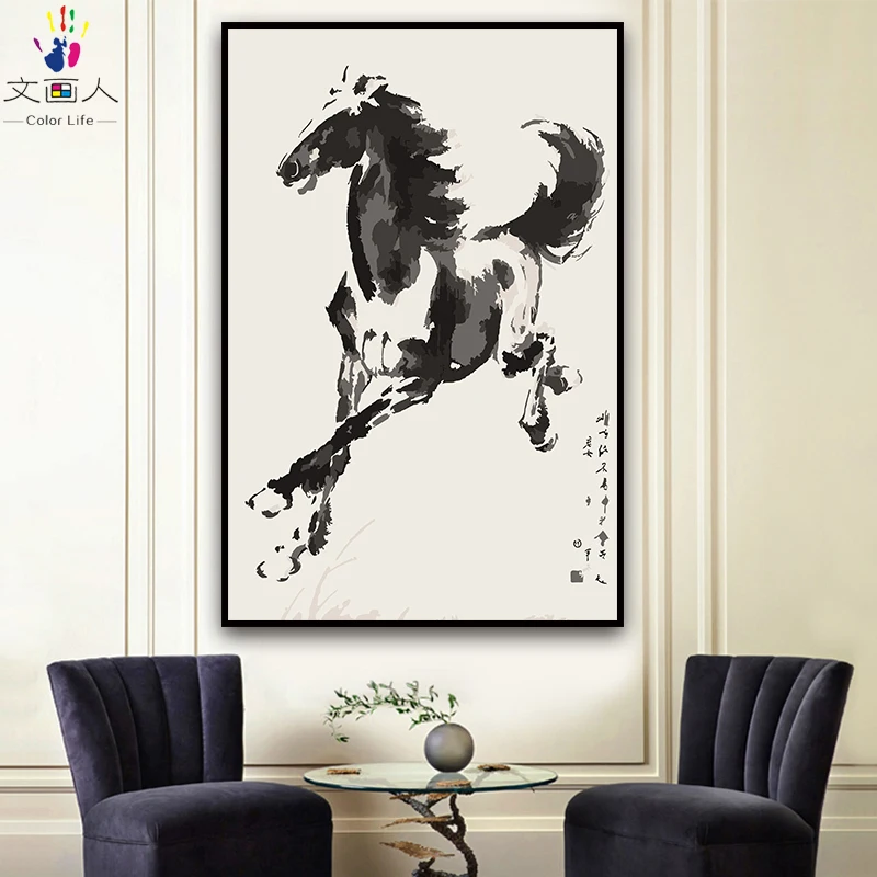 

DIY colorings pictures by numbers with colors Xu Beihong Horse map success picture drawing painting by numbers framed Home