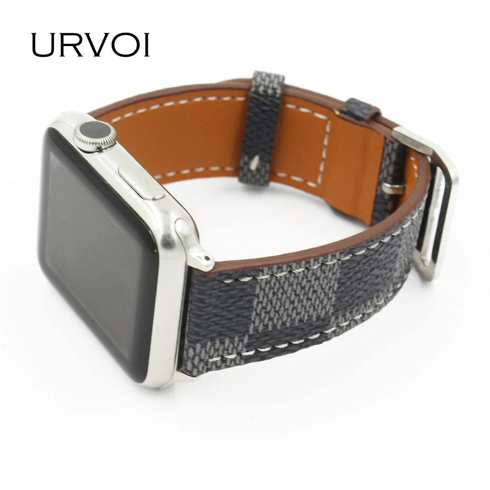 URVOI band for apple watch series 4 3 2 classic checkered pattern style leather strap for iwatch comfortable feel fashion design URVOI band for apple watch series 4 3 2 classic checkered pattern style leather strap for iwatch comfortable feel fashion design