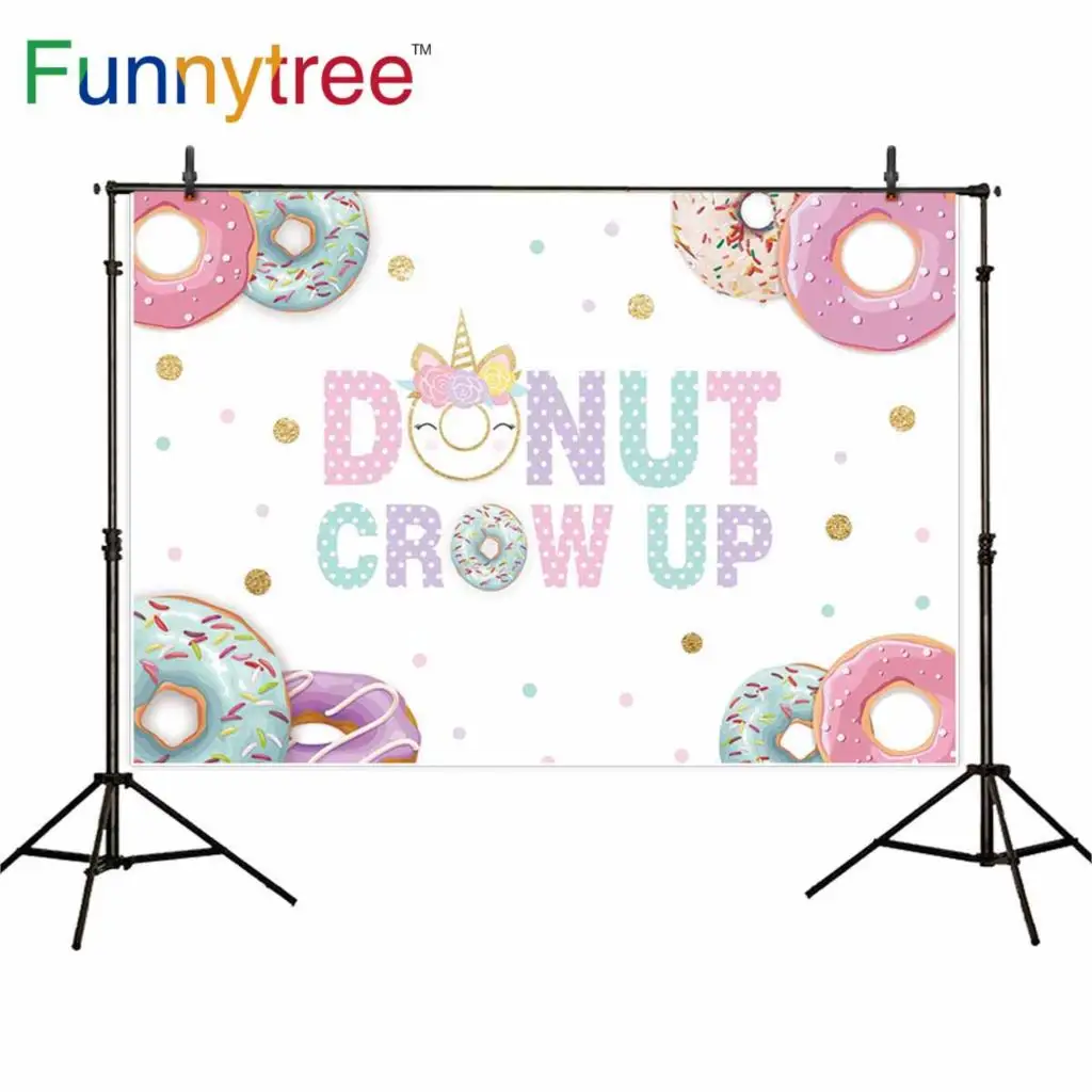 

Funnytree birthday photography backdrop unicorn colorful donut baby shower photophone studio decor shoot props photocall fabric
