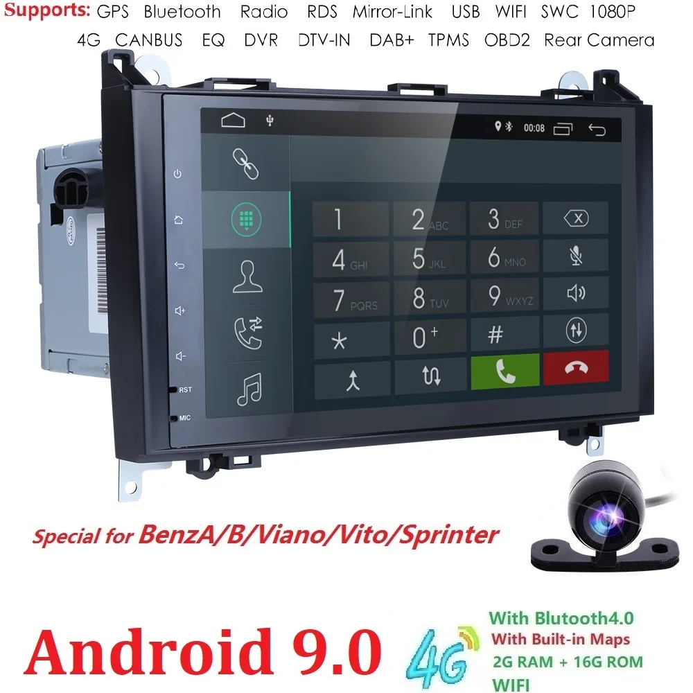 

Android 9.0 2din Auto radio Car multimedia for Mercedes Benz B200 A B Class W169 W245 Viano Vito W639 Sprinter W906 WIFI GPS DSP