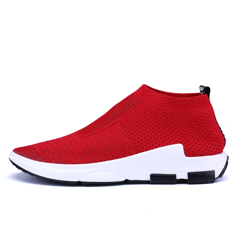 Спортивная обувь для мужчин и женщин; дышащая Спортивная обувь Flyknit; светильник; Цвет черный, красный; высокие носки; кроссовки; мужские кроссовки для бега; обувь - Цвет: red