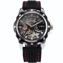 WINNER Stainless Steel Silver Case Men Skeleton Automatic Mechanical Black Rubber Silicone Band Sport Running Gift Watch/ PMW081