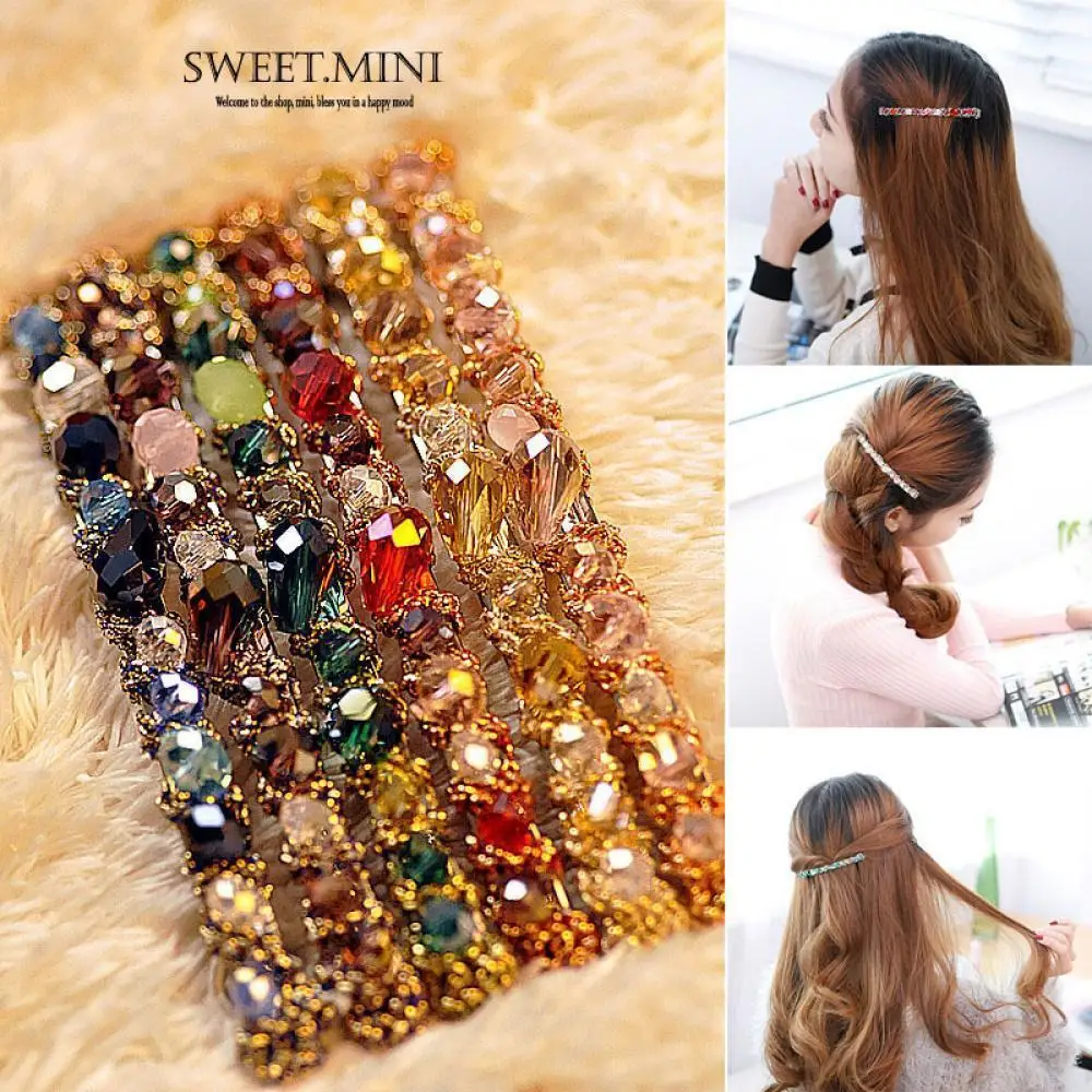 

Women Rhinestone Crystal Hairpin Multicolor Irrregular twining Barrette Hair Clip