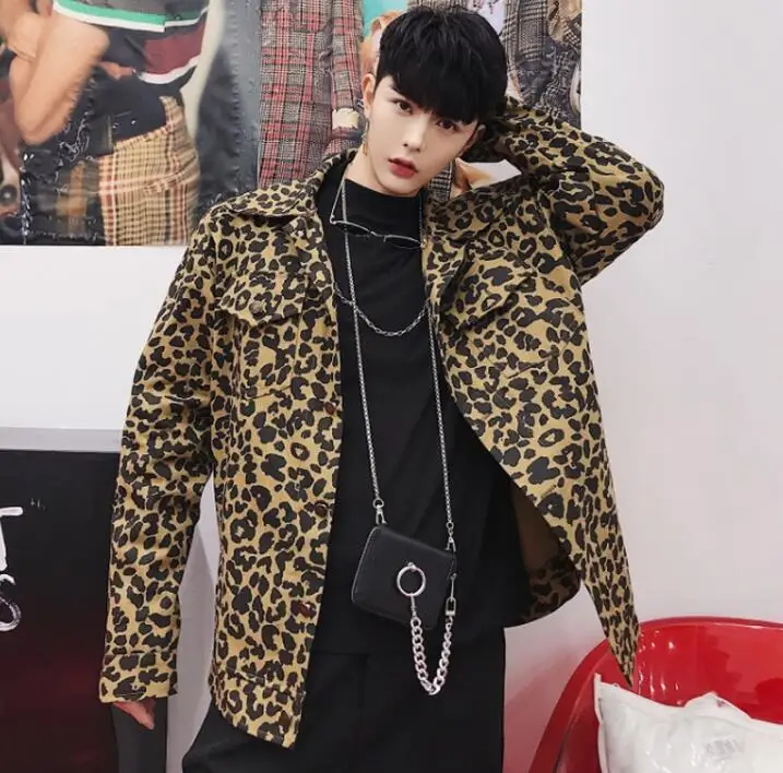 Модная рубашка мужская с двойным карманом camisa masculina Подростковая свободная однобортная рубашка мужская леопардовая рубашка с отворотом